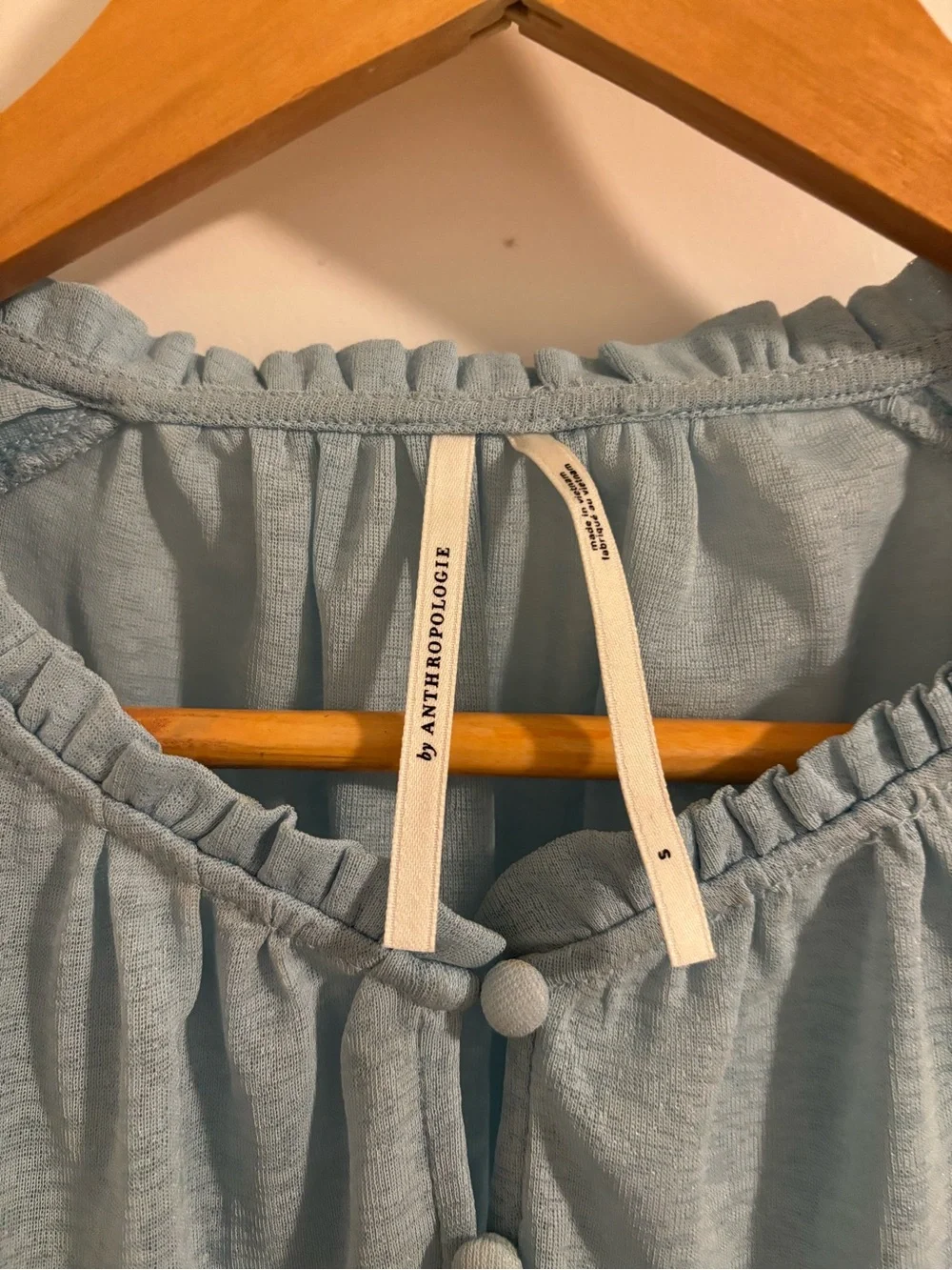 ANTHROPOLOGIE Long-Sleeve Femme Ruched Cropped Top Blue Mesh Small